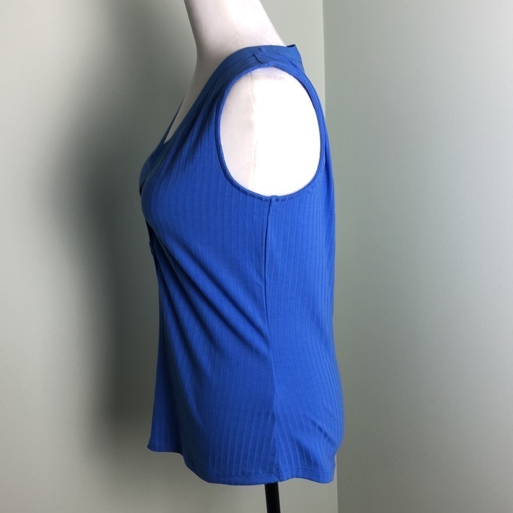 💜 S 💜 Blue Tank Buttons V-Neck Ribbed Henley - Picture 2 of 9